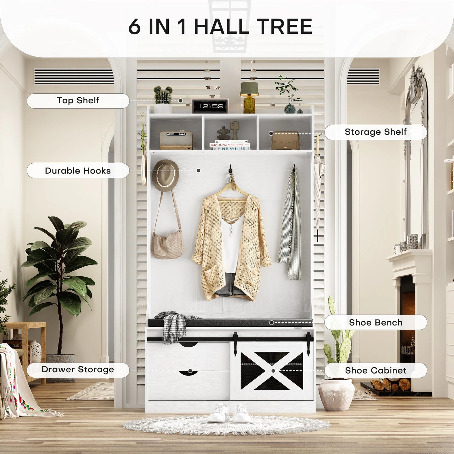 Redlife 6 In 1 Hall Tree With Storage Bench And Coat Rack