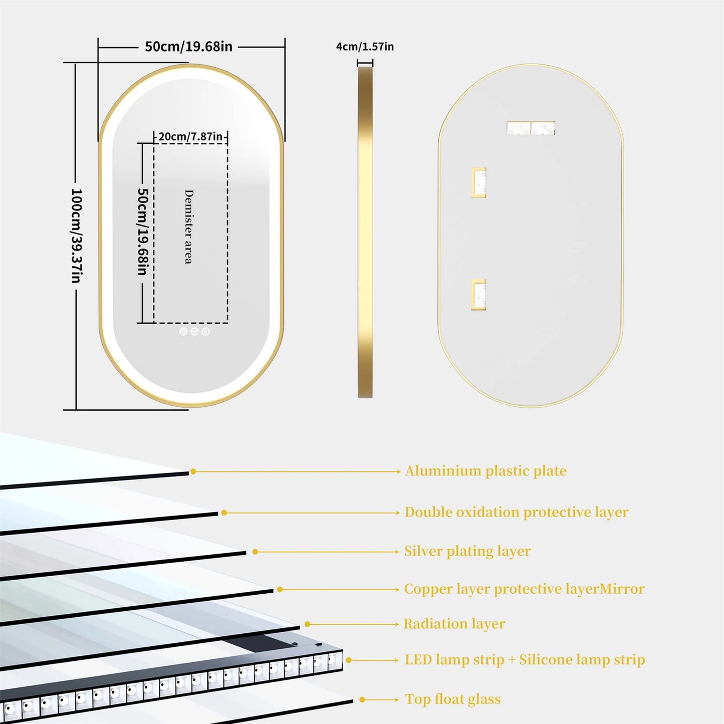 Feature Oval Frame LED Lighted Anti Fog Smart Vanity Mirror