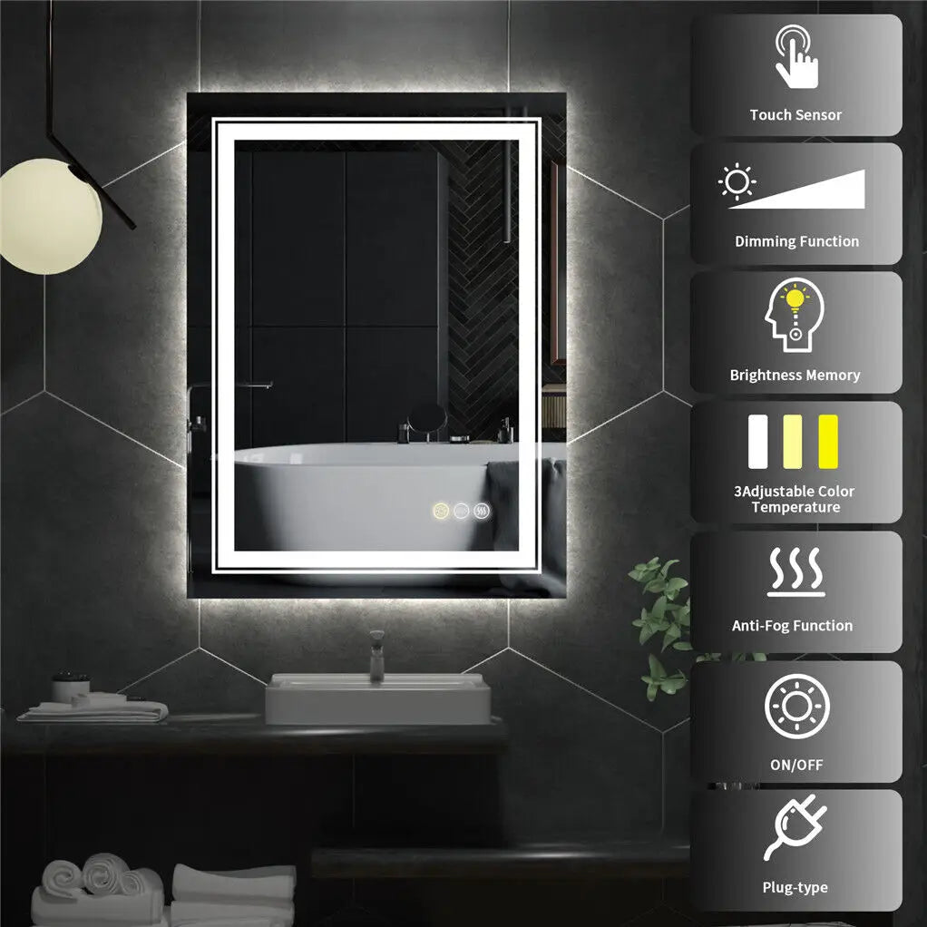LUVODIC LED Bathroom Mirror With Touch Sensor Anti Fog