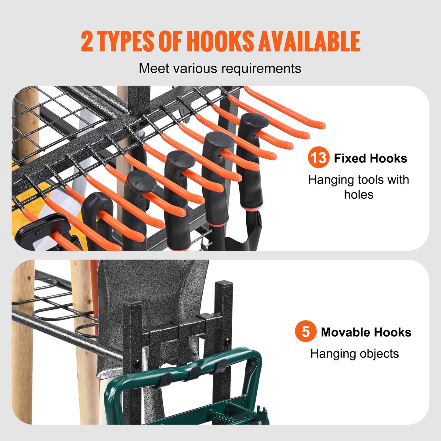 SucceBuy 16 Slots Garden Tool Rack with Hooks and Wheels