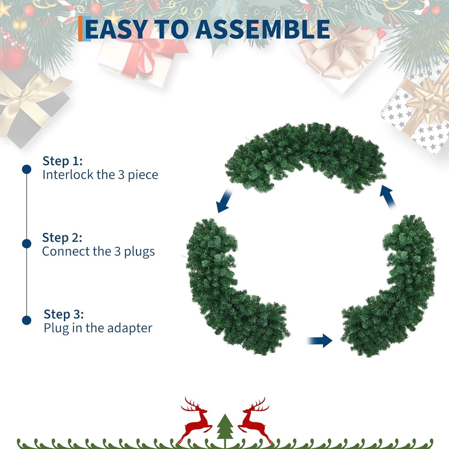 Artificial Christmas Wreath With Bow Prelit LED Indoor