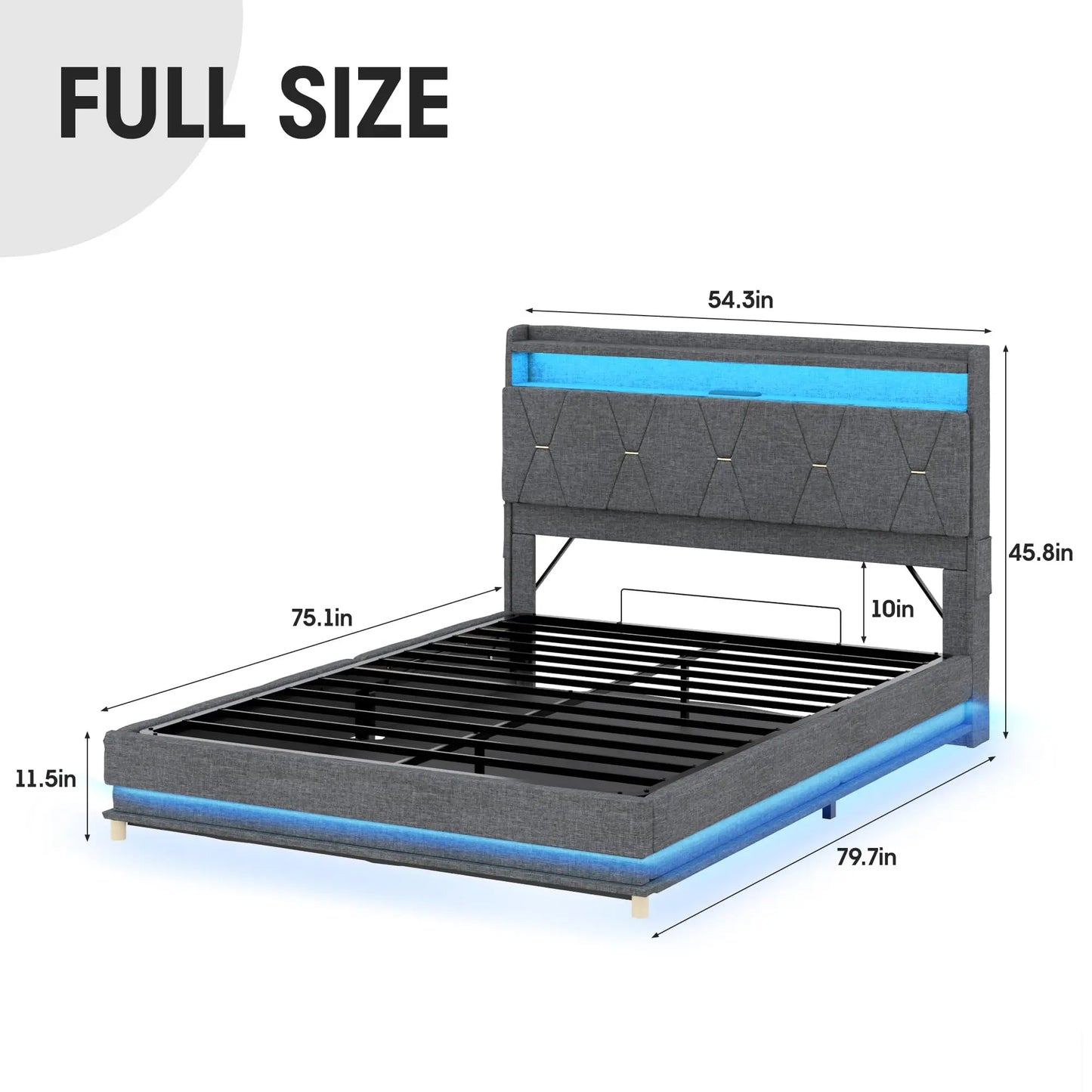 Vabches Lift Up Bed Frame With Storage And LED Lights