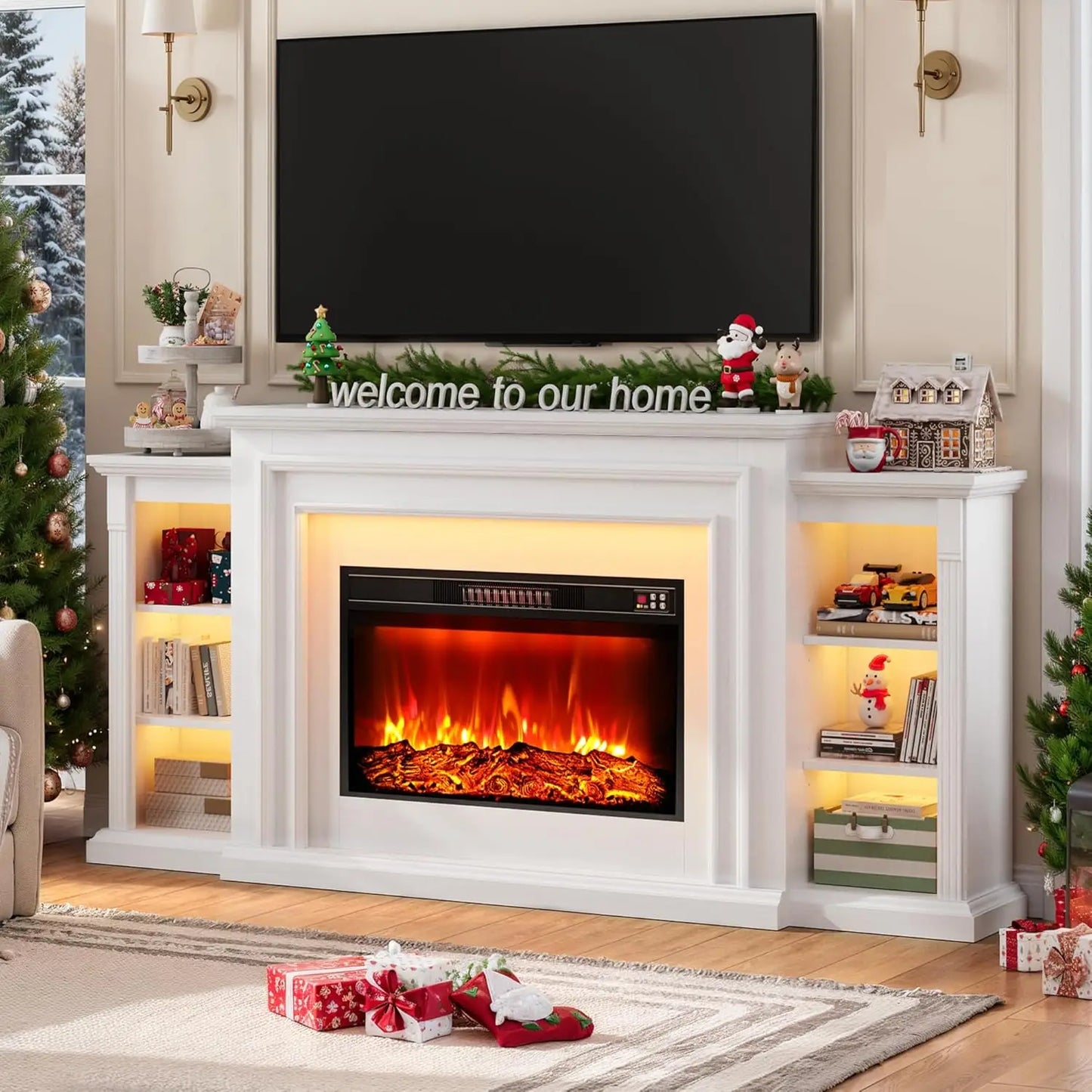Electric Fireplace Entertainment Center With Mantel And Remote Control