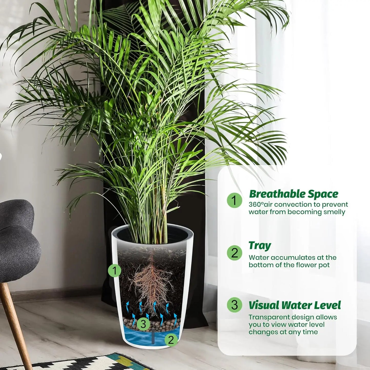 TWISTER.CK Self-Watering Planters Tall Two-Pack With Water Level Gauge