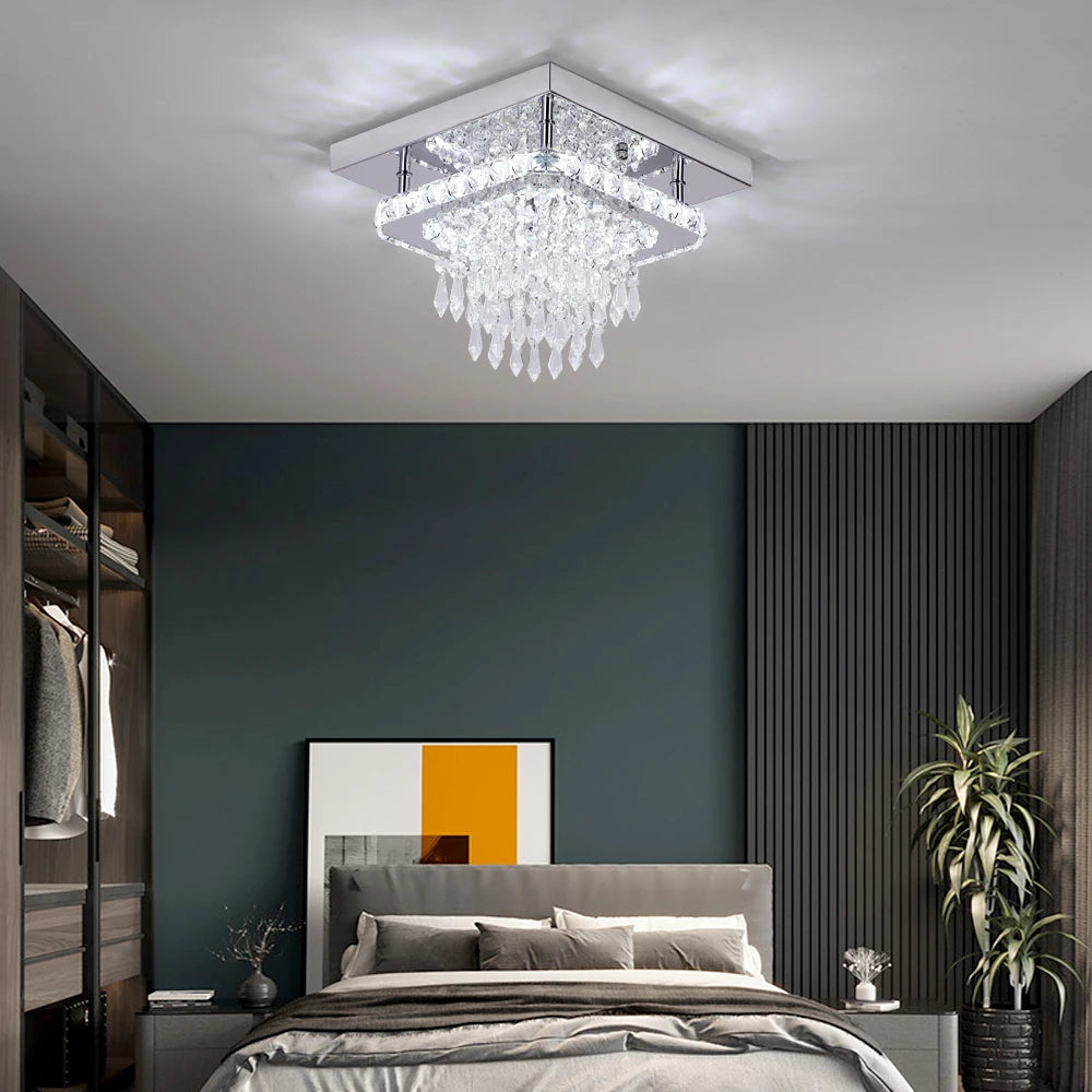 GreeLustr Crystal LED Flush Mount Ceiling Light For Kitchen Hallway