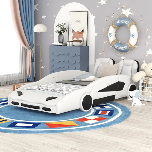Juanli Race Car Shaped Platform Bed With Wheels For Kids
