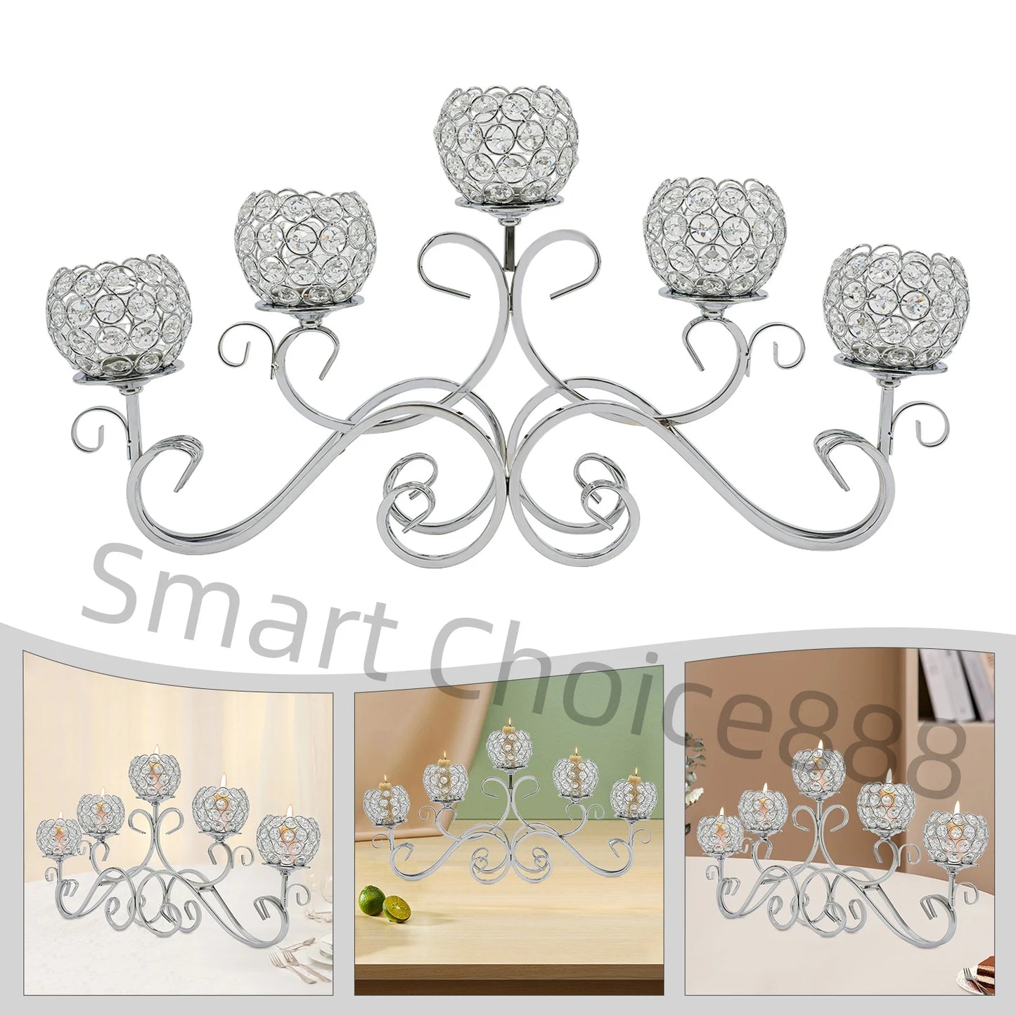 Five Arm Crystal Candle Holder K9 Crystal Candelabra Iron Base