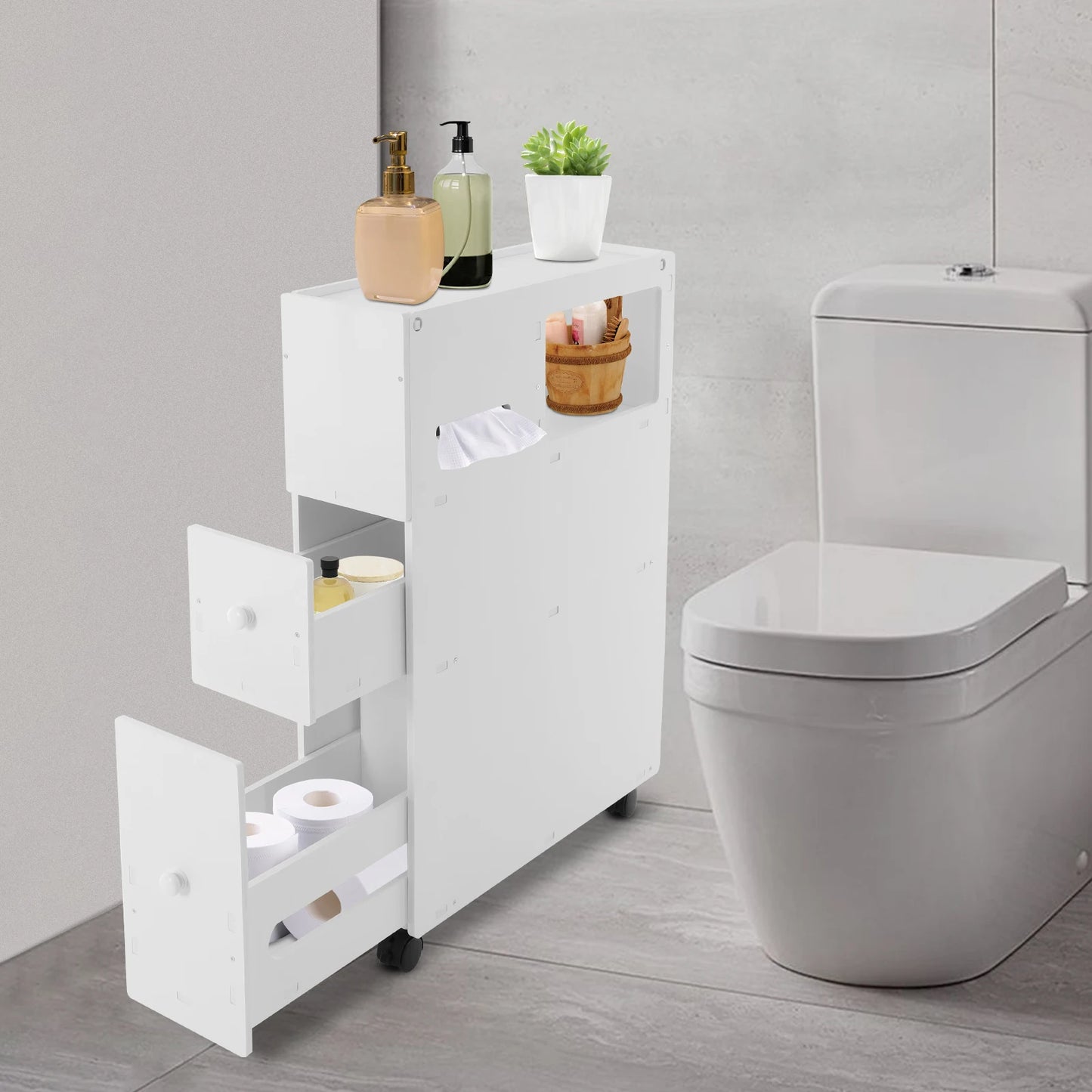 Hign-concerned Bathroom Floor Cabinet With Drawers Durable