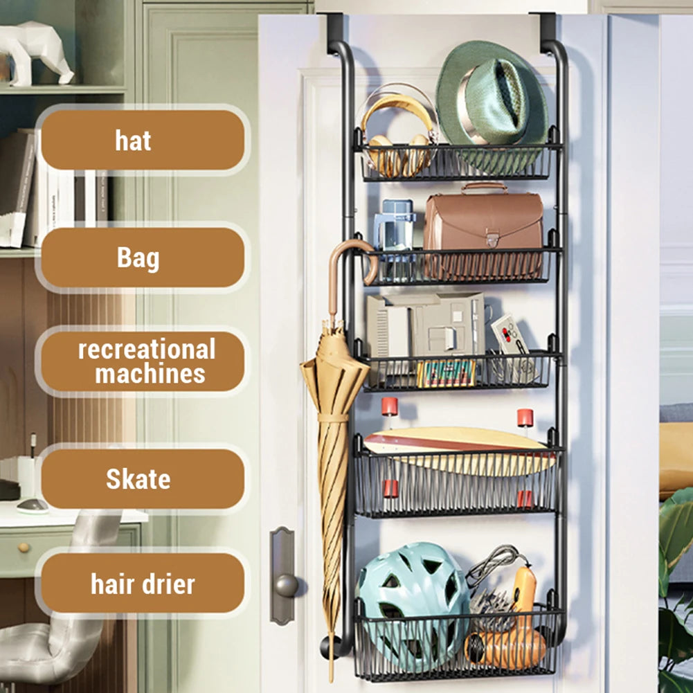 HiMISS Over Door Storage Organizer Metal Hanging Shelf With Adjustable Basket