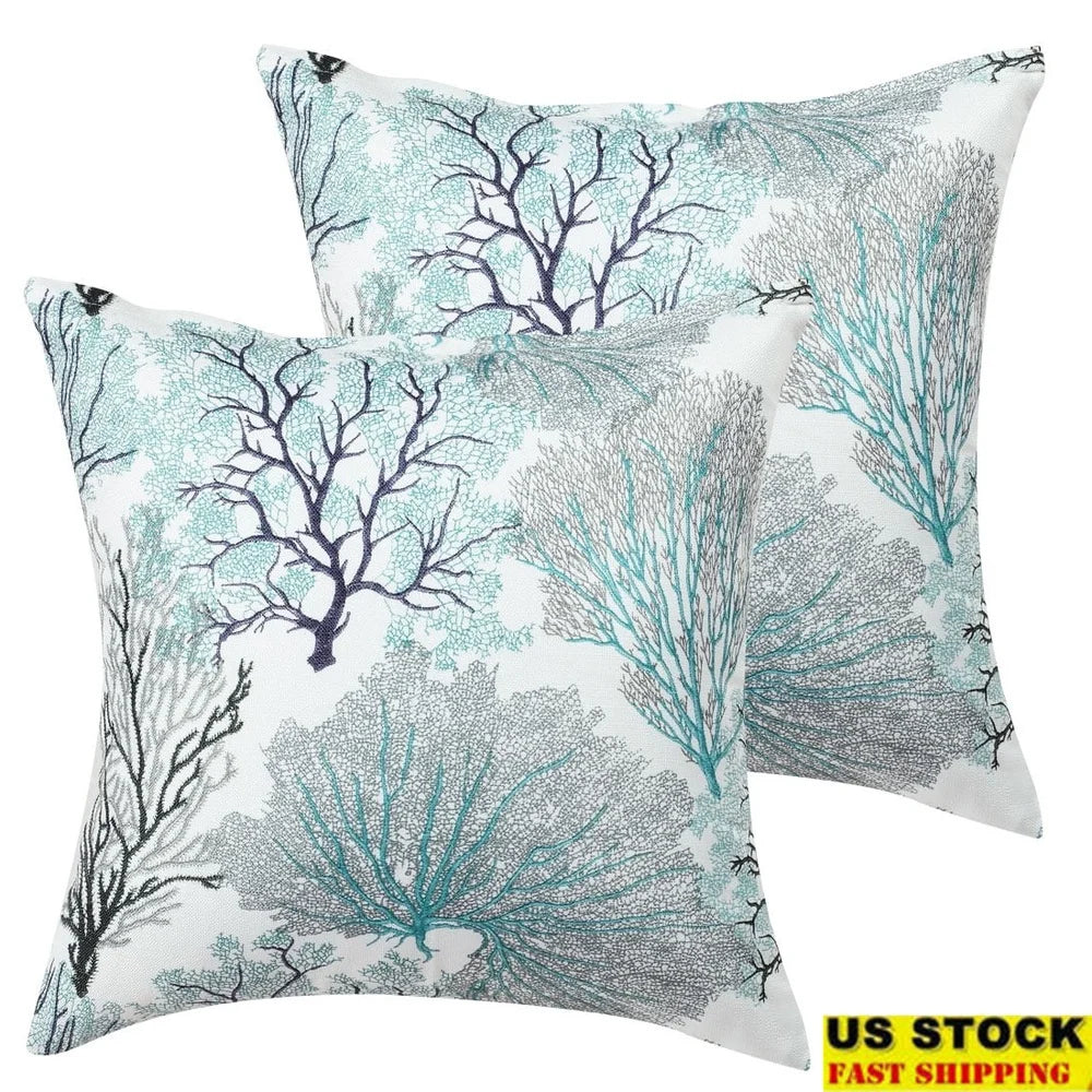 DUTRIEUX Plant Print Polyester Cushion Cover Set Of 2
