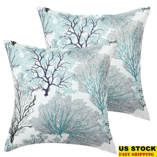 DUTRIEUX Plant Print Polyester Cushion Cover Set Of 2