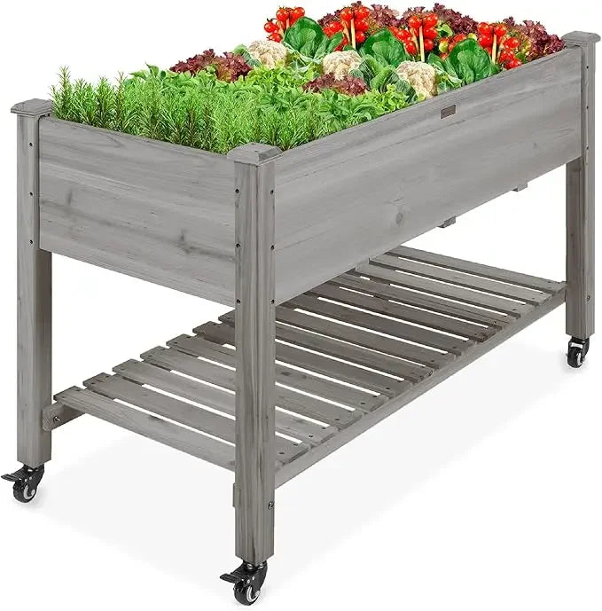 XMSJ Raised Garden Bed On Locking Wheels With Shelf