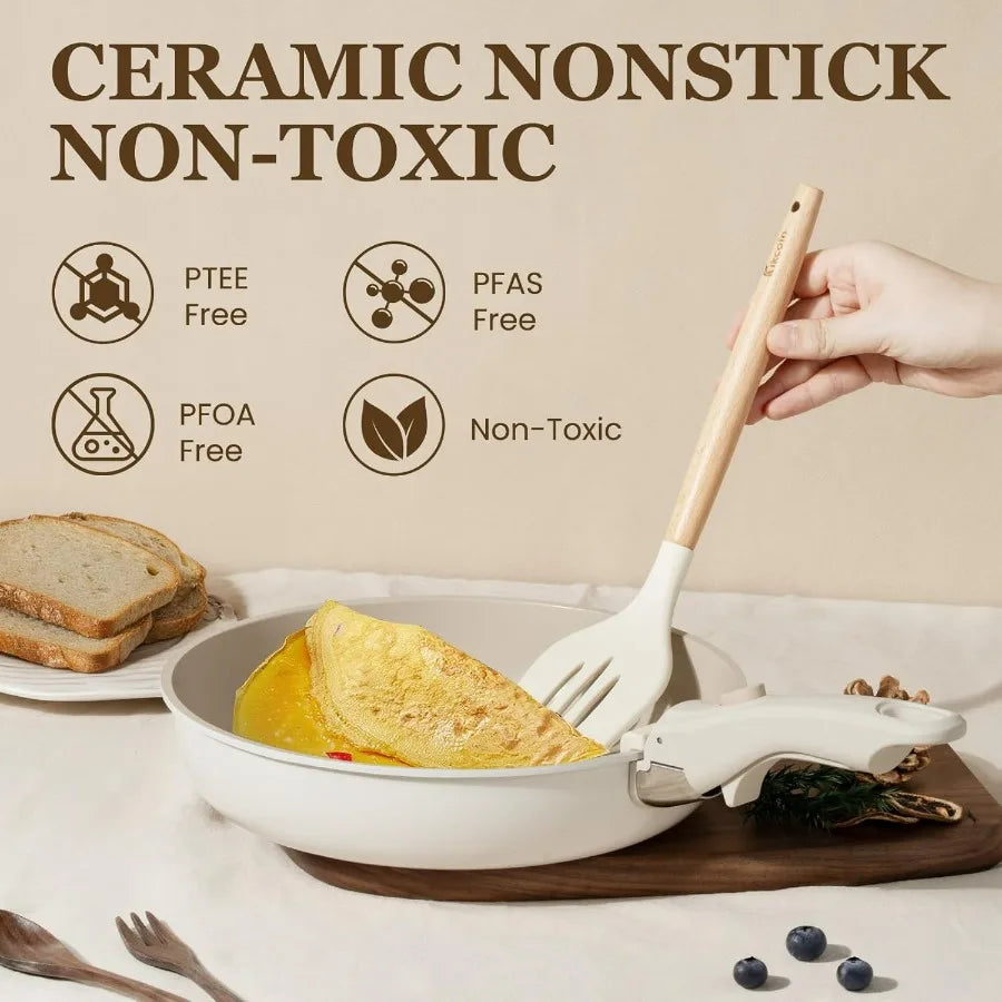 Ceramic Cookware Set Nonstick Pots and Pans Detachable Handles