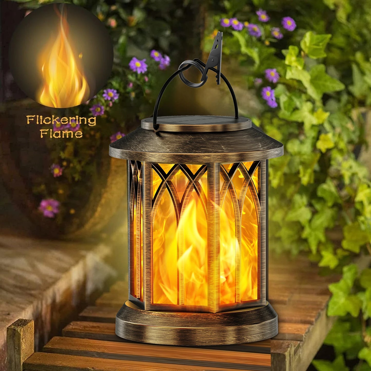 KPSTEK Flickering Flame Solar Lanterns 2 Pack Garden