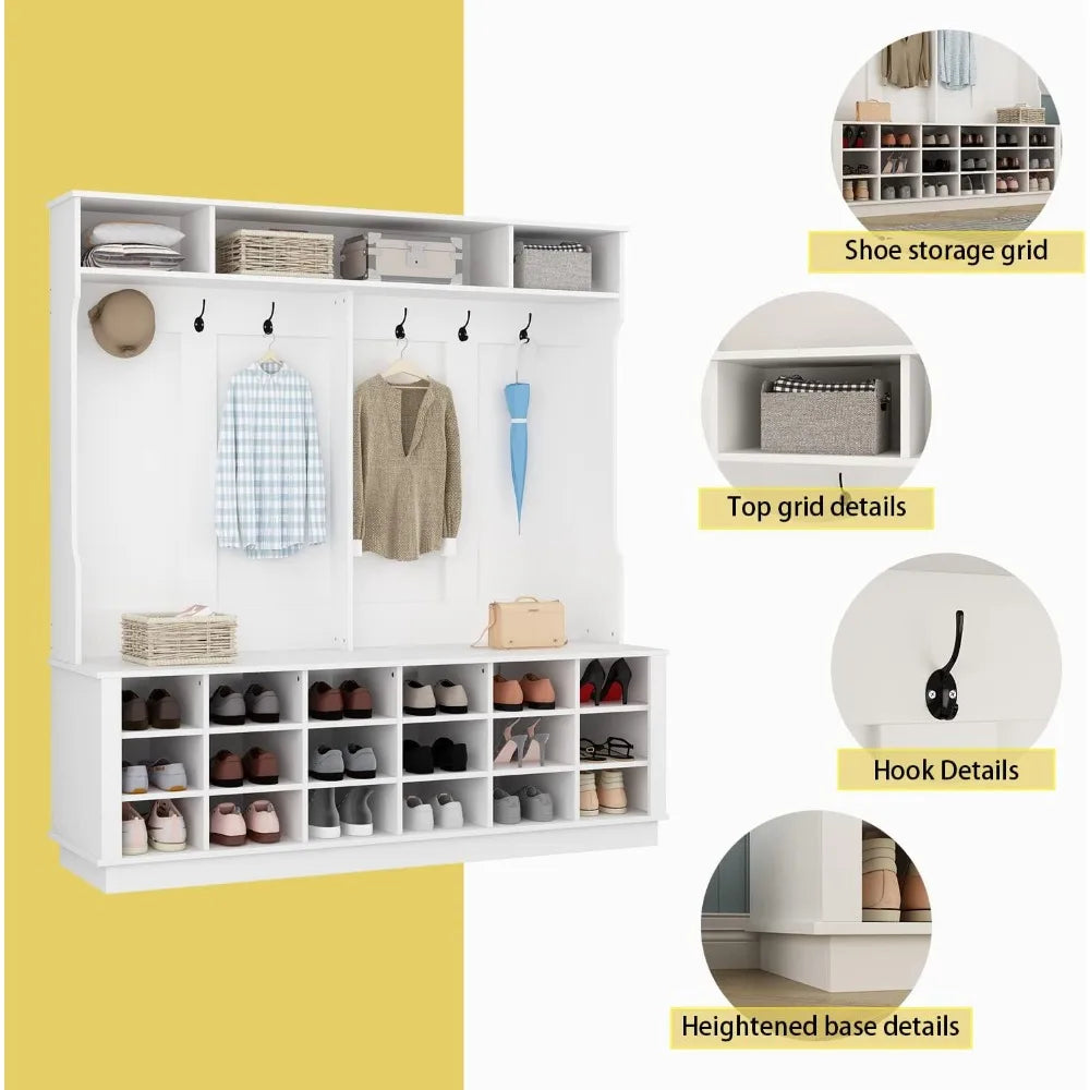 RBXC Modern Entryway Storage Bench With Shoe Cubes Coat Rack