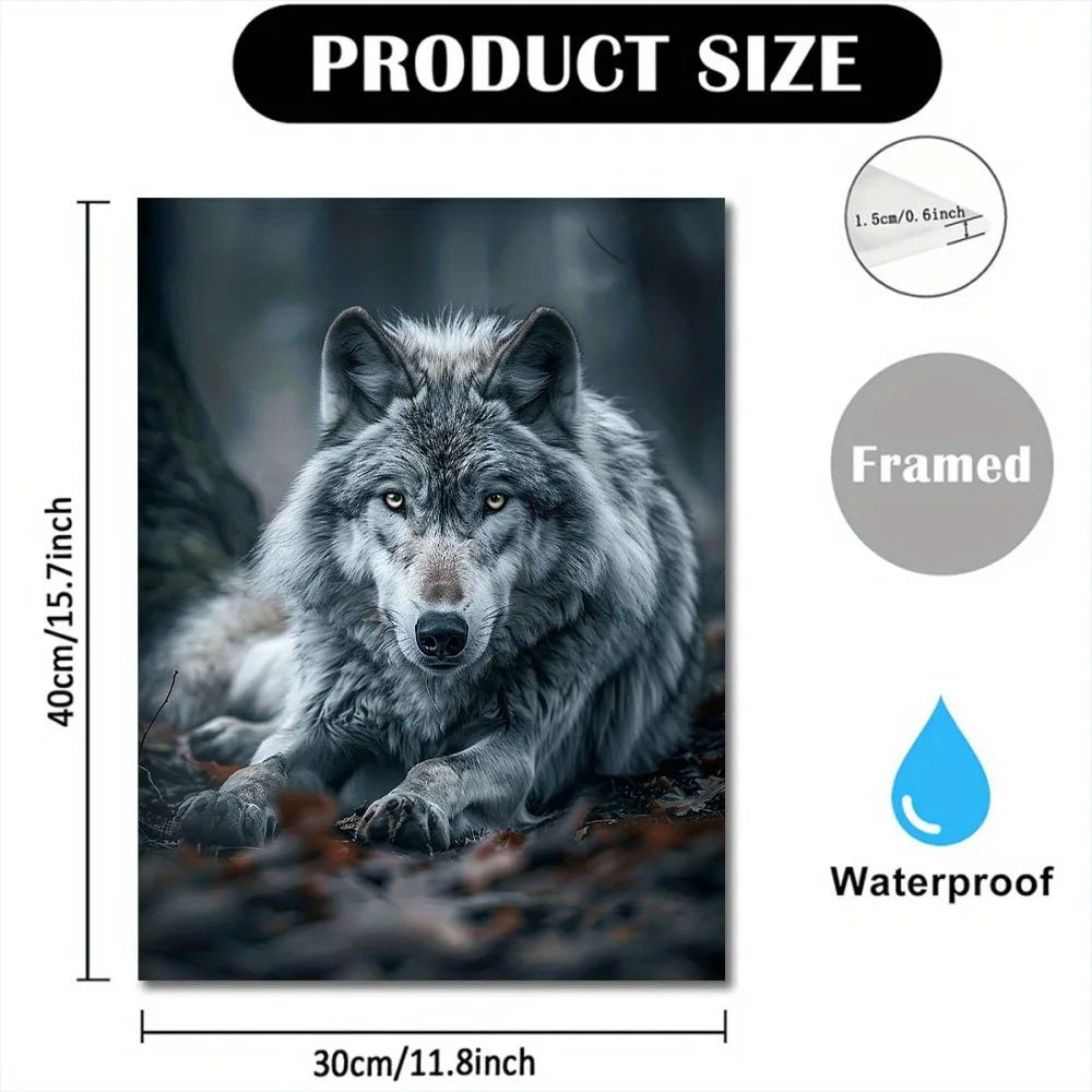 Hign-concerned Wolf Canvas Print Wood Framed Wall Art
