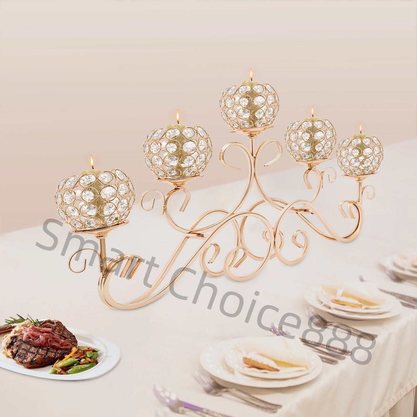 Five Arm Crystal Candle Holder K9 Crystal Candelabra Iron Base