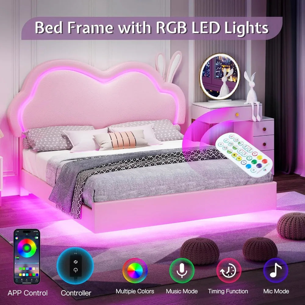 Jocisland LED Bed Frame For Upholstered Floating Bed Cloud Headboard