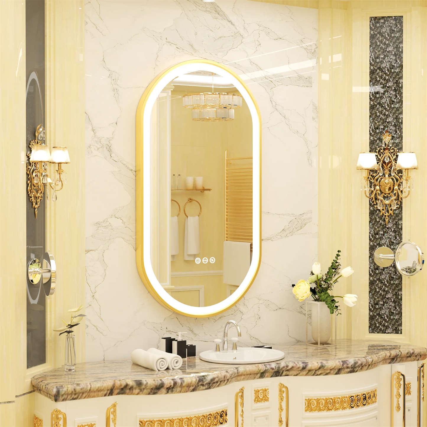 Feature Oval Frame LED Lighted Anti Fog Smart Vanity Mirror