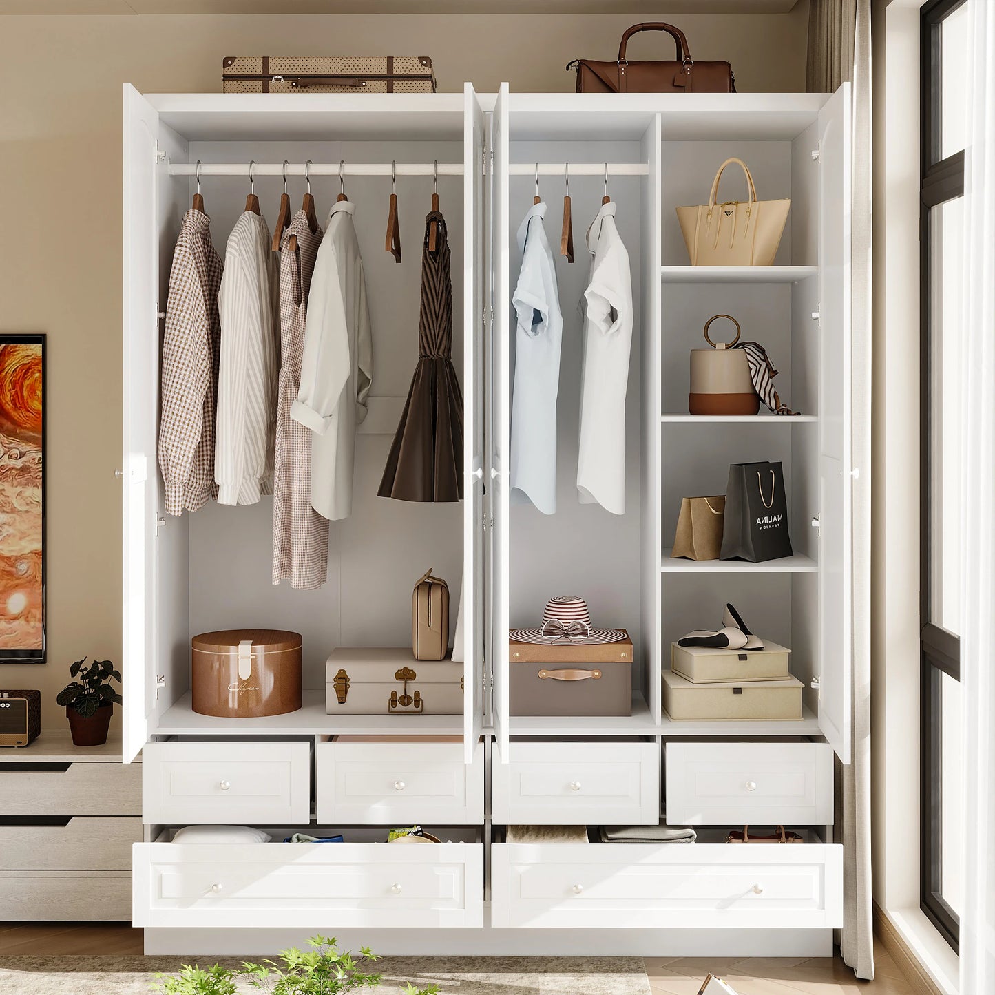 FUFU&GAGA Modern Armoire Wardrobe Closet With Mirror