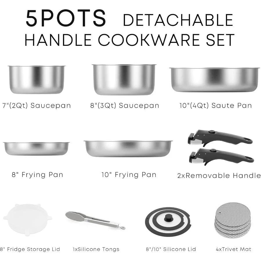 High-Concerned Detachable Nonstick Cookware Set Induction Compatible