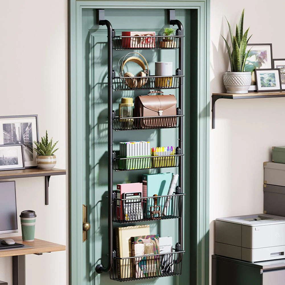 HiMISS Over Door Storage Organizer Metal Hanging Shelf With Adjustable Basket