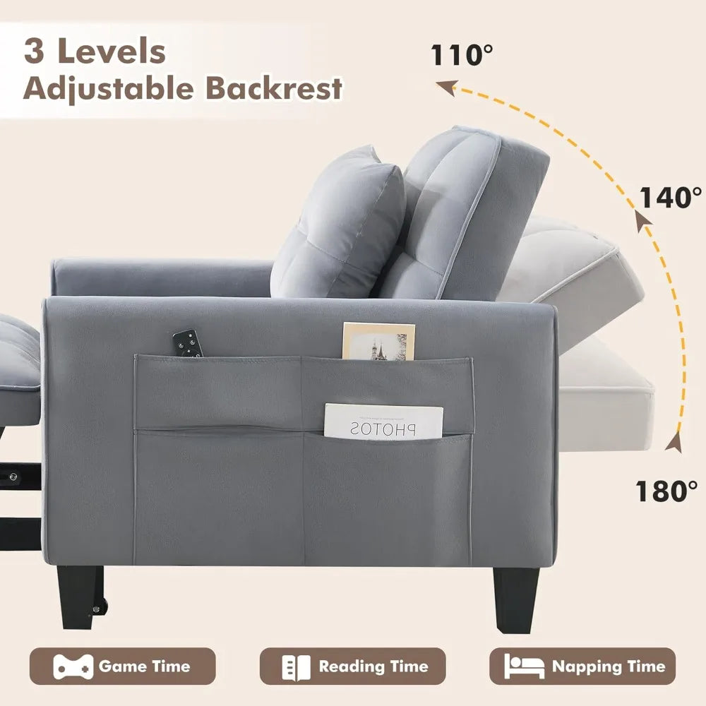 HUANZHUANG Convertible Sleeper Chair Velvet Sofa with Adjustable Backrest