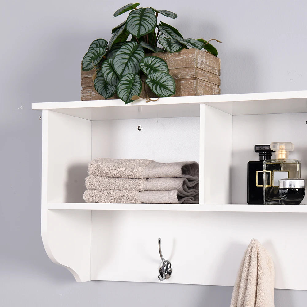 General Use Wall Mount Coat Rack With Shelf And 4 Hooks