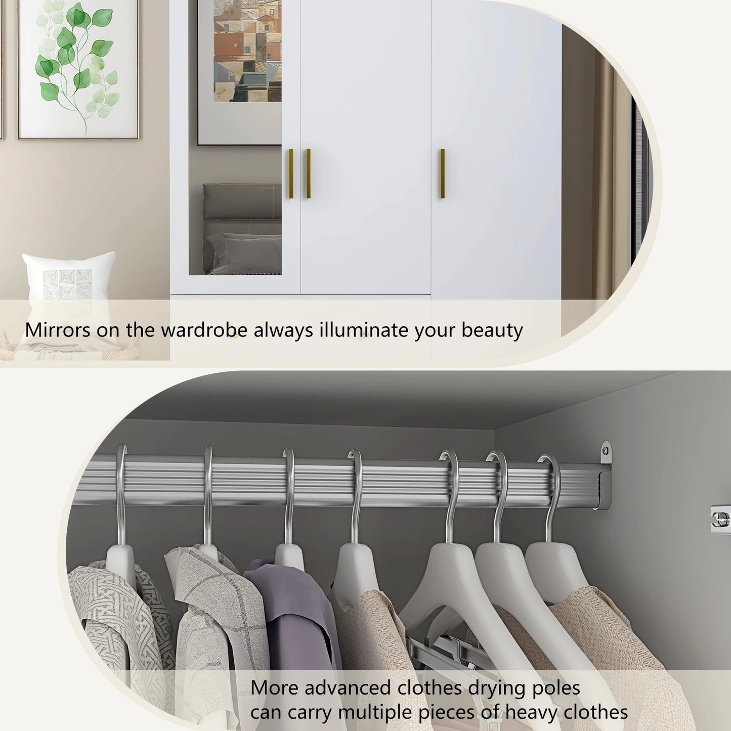 QiaoShiRen Modern Wooden Armoire Wardrobe With Mirror LED Lights