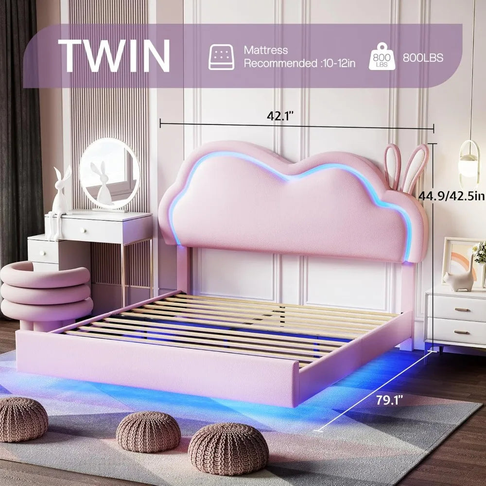 Jocisland LED Bed Frame For Upholstered Floating Bed Cloud Headboard
