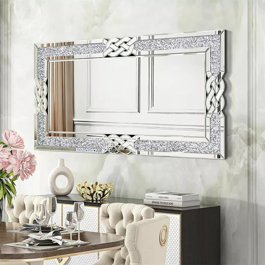 Wisfor Crushed Diamond Wall Mirror With Glam Crystal Frame