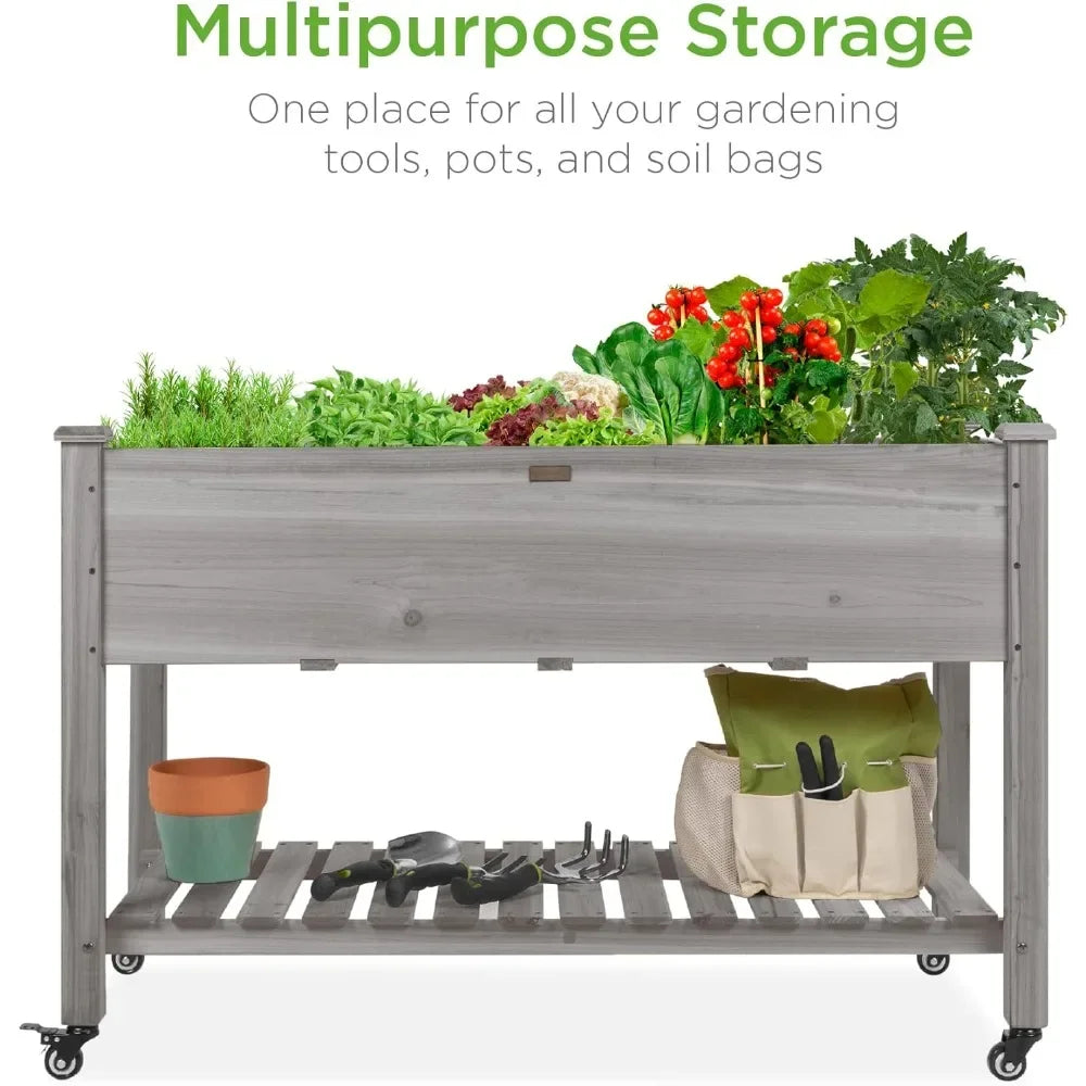 XMSJ Raised Garden Bed On Locking Wheels With Shelf