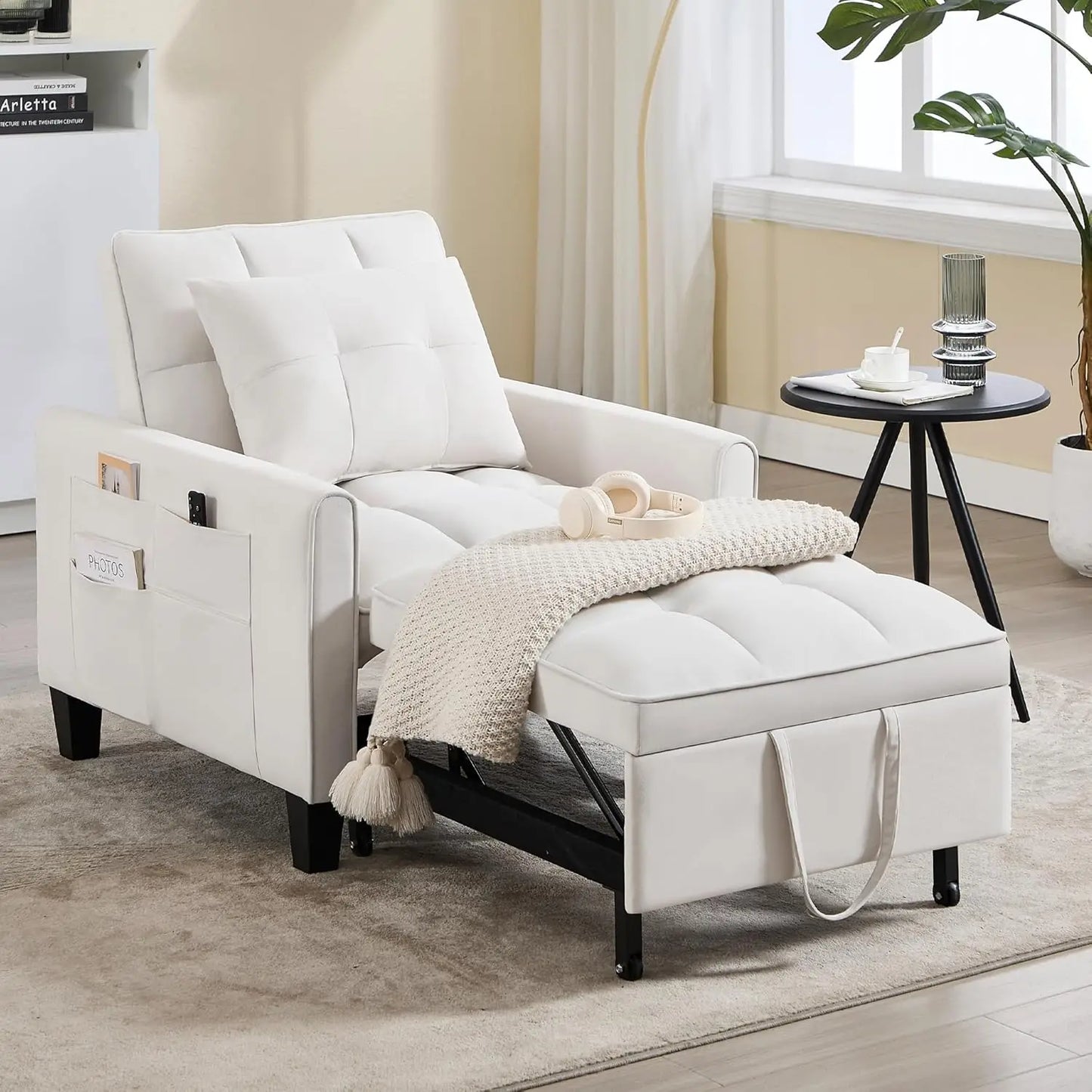 HUANZHUANG Convertible Sleeper Chair Velvet Sofa with Adjustable Backrest