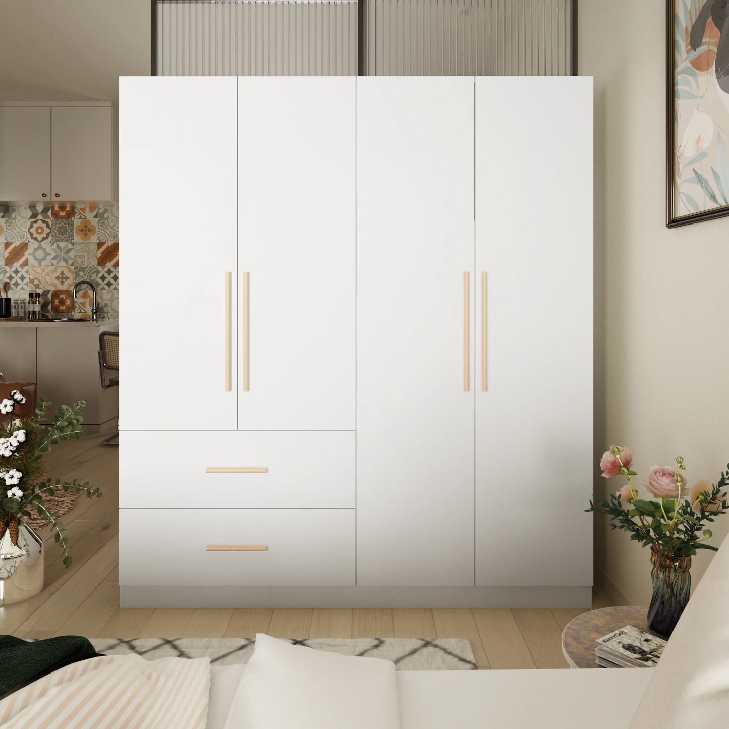 FUFU&GAGA Modern Wardrobe Armoire With Drawers And Cubes