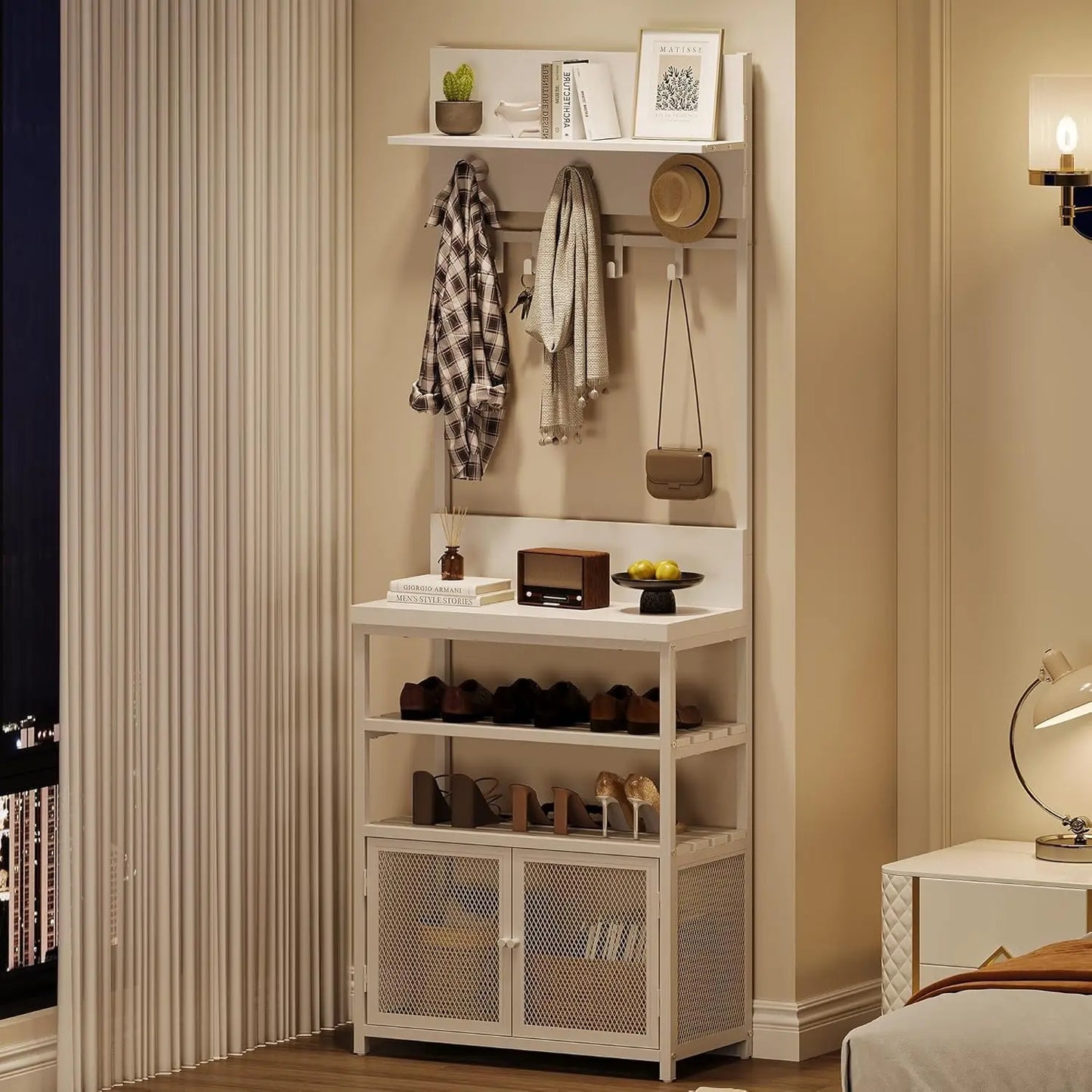 HiMISS Hall Tree With Doors Coat Rack And Shoe Storage