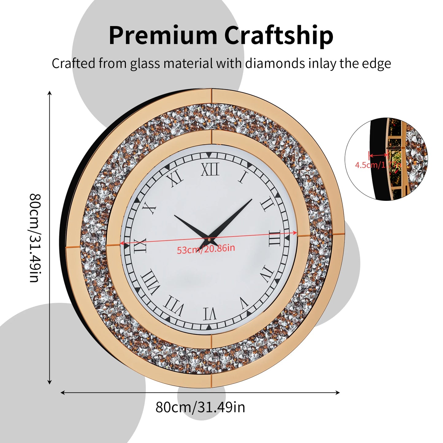 Combination Bling Round Mirror Clock For Home Decor