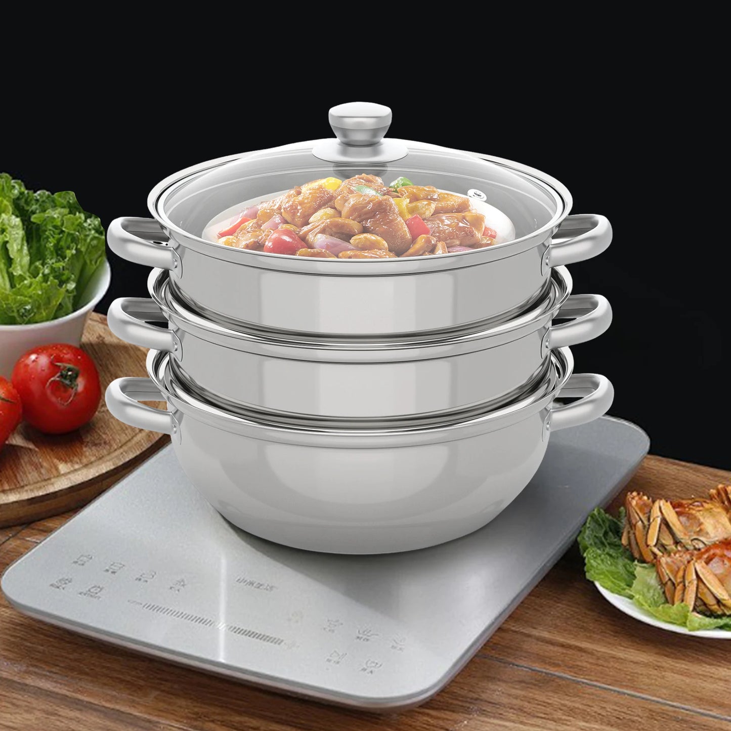 Hign-concerned Triple Layer Stainless Steamer Pot Lid