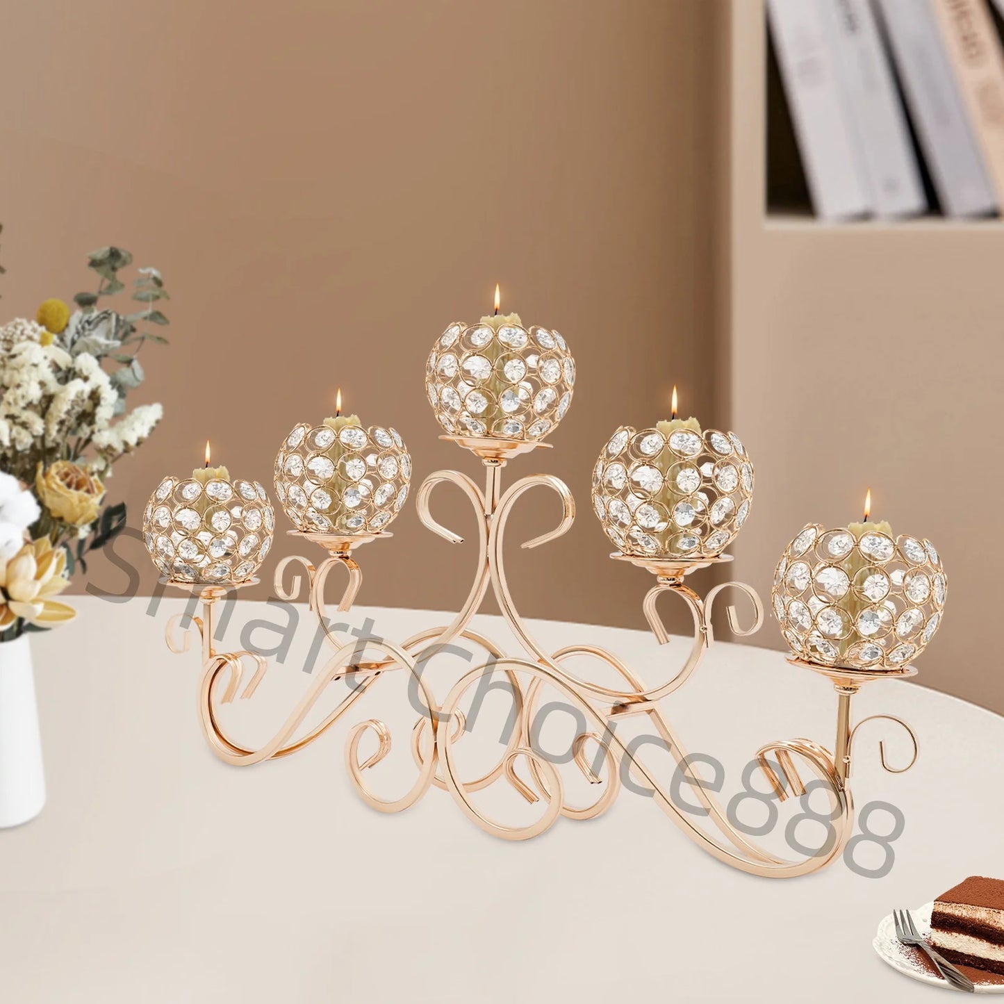 Five Arm Crystal Candle Holder K9 Crystal Candelabra Iron Base