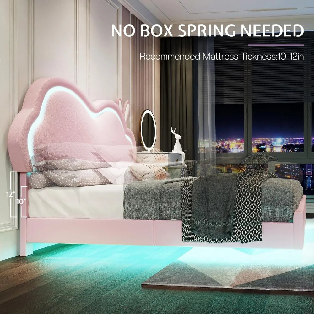 Jocisland LED Bed Frame For Upholstered Floating Bed Cloud Headboard