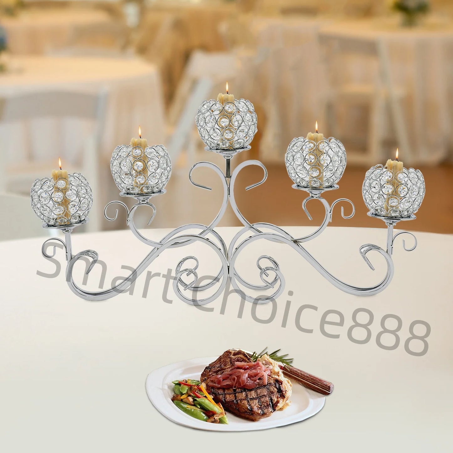 Five Arm Crystal Candle Holder K9 Crystal Candelabra Iron Base