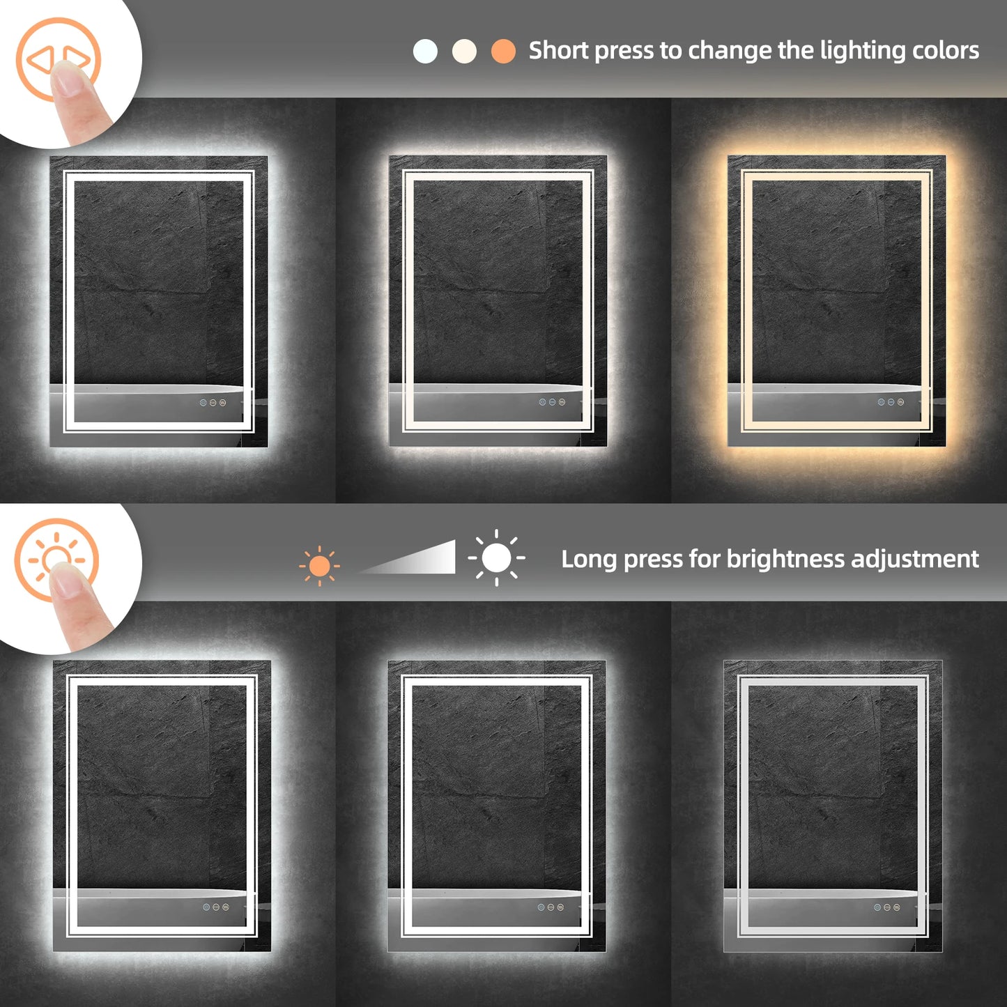 LUVODIC LED Bathroom Mirror With Touch Sensor Anti Fog