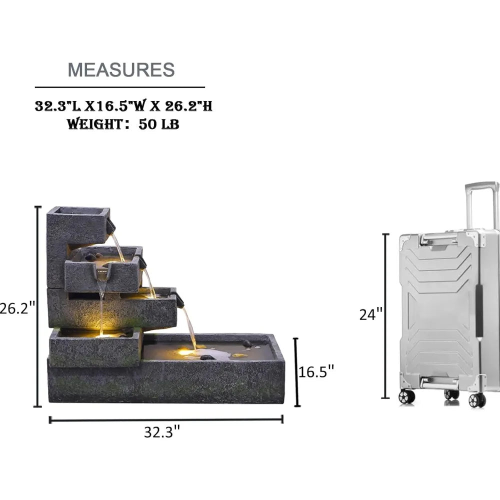 Tankana Tiered Water Fountain Outdoor Garden Waterfall Led