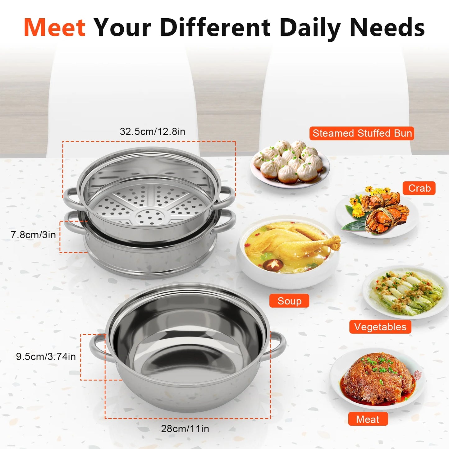Hign-concerned Triple Layer Stainless Steamer Pot Lid