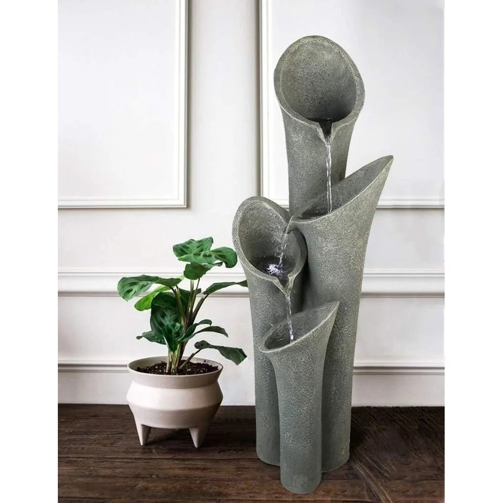 Cascading 4 Tier Outdoor Faux Stone Waterfall Fountain LED