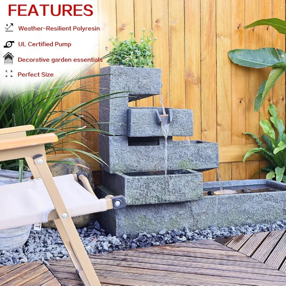 Tankana Tiered Water Fountain Outdoor Garden Waterfall Led