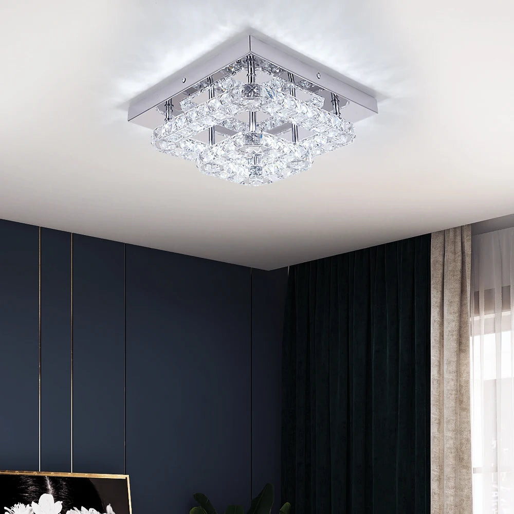GreeLustr Crystal LED Flush Mount Ceiling Light For Kitchen Hallway