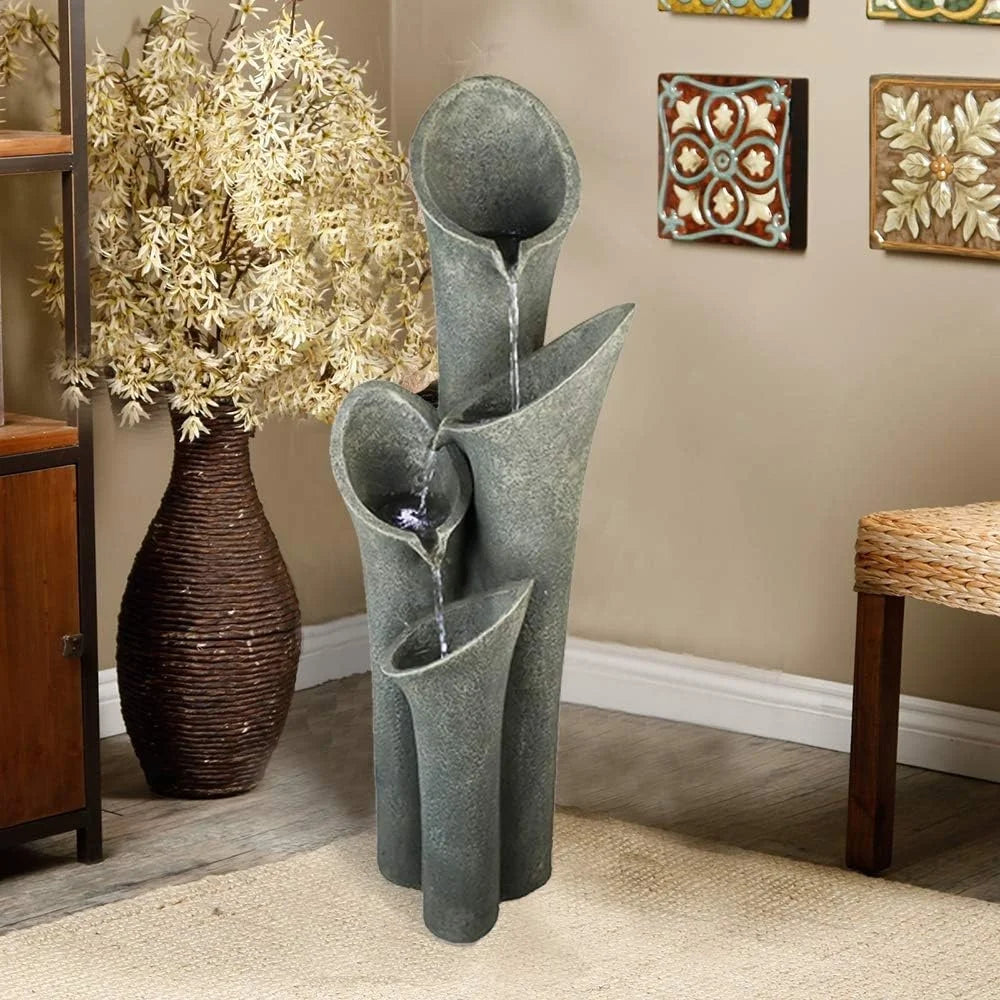 Cascading 4 Tier Outdoor Faux Stone Waterfall Fountain LED