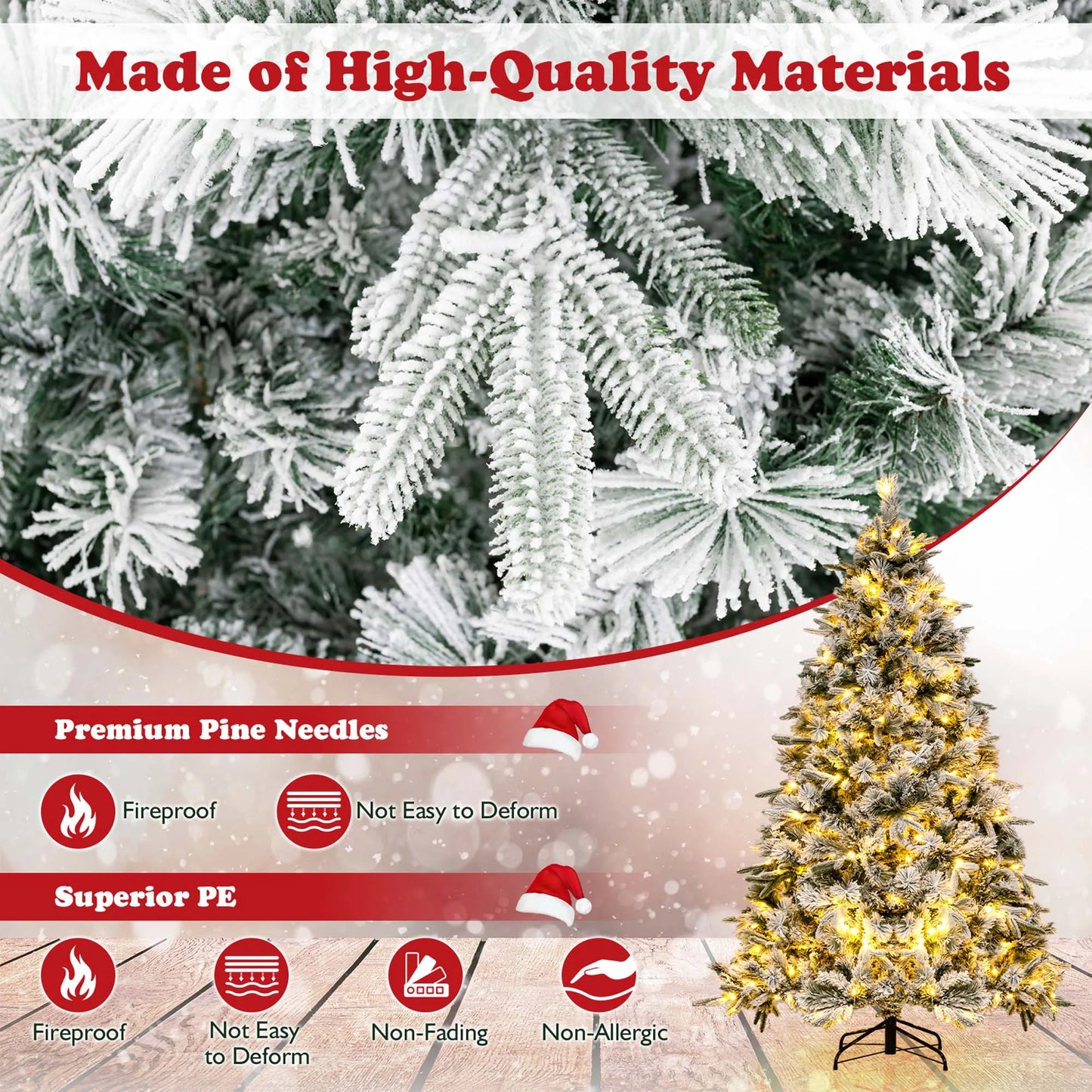 LIFEZEALE Prelit Artificial Christmas Tree with Pine Cones and Berries