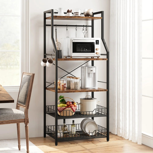 HiMISSH Kitchen Bakers Rack Microwave Oven Stand With Wire Baskets