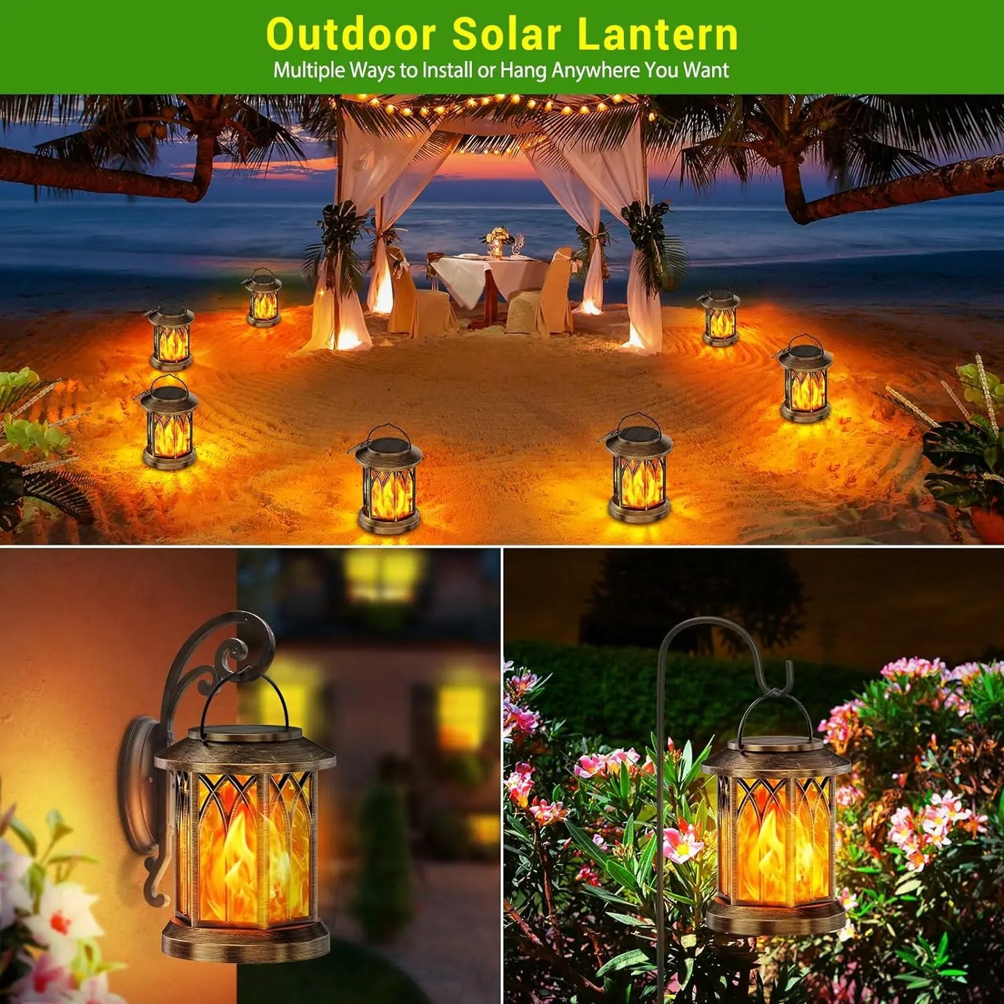 KPSTEK Flickering Flame Solar Lanterns 2 Pack Garden